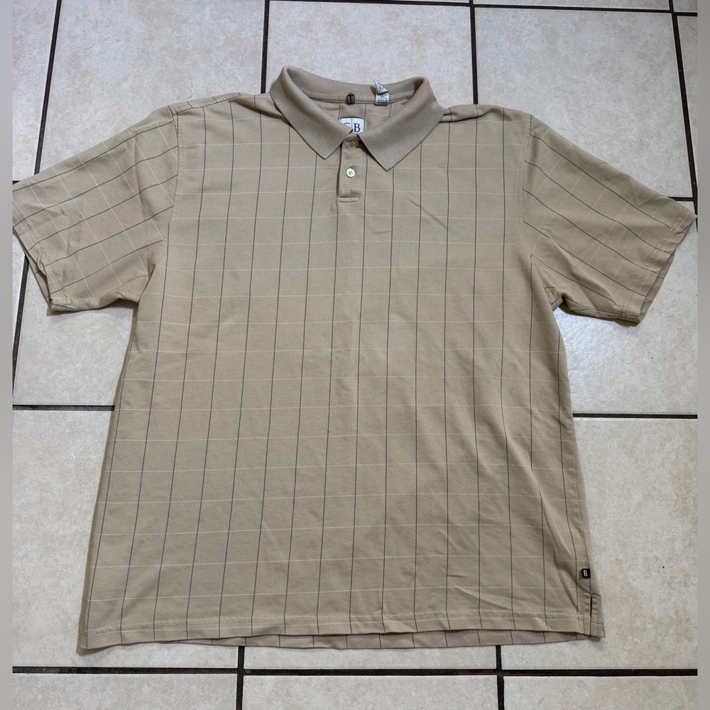 Geoffrey Beene Tan Polo with Subtle Grid